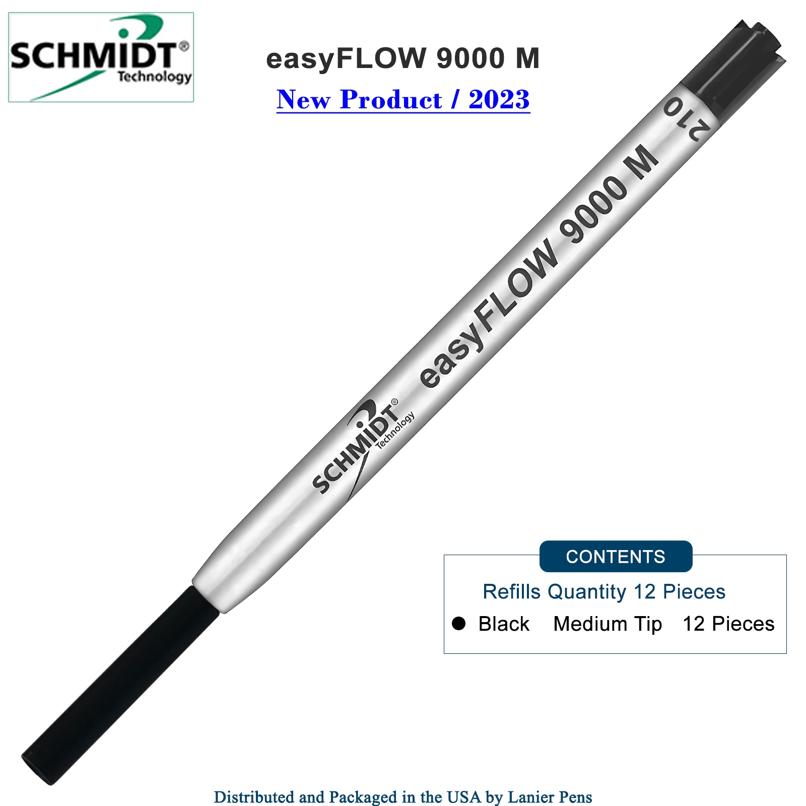 Imprinted Schmidt easyFLOW9000 Ballpoint Refill- Black Ink, Medium Tip 1.0mm - Pack of 12 by Lanier Pens, lanierpens