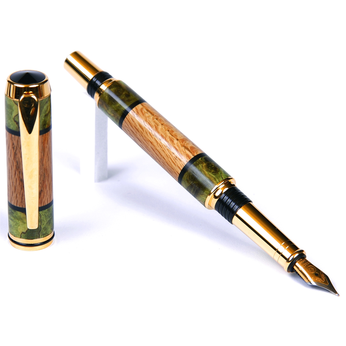 White Oak with Green Inlay Baron Fountain Pen - Lanier Pens