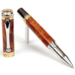 Pen, rollerball pen, cocobolo wood pen, rhodium and 22kt gold pen shops etched pen