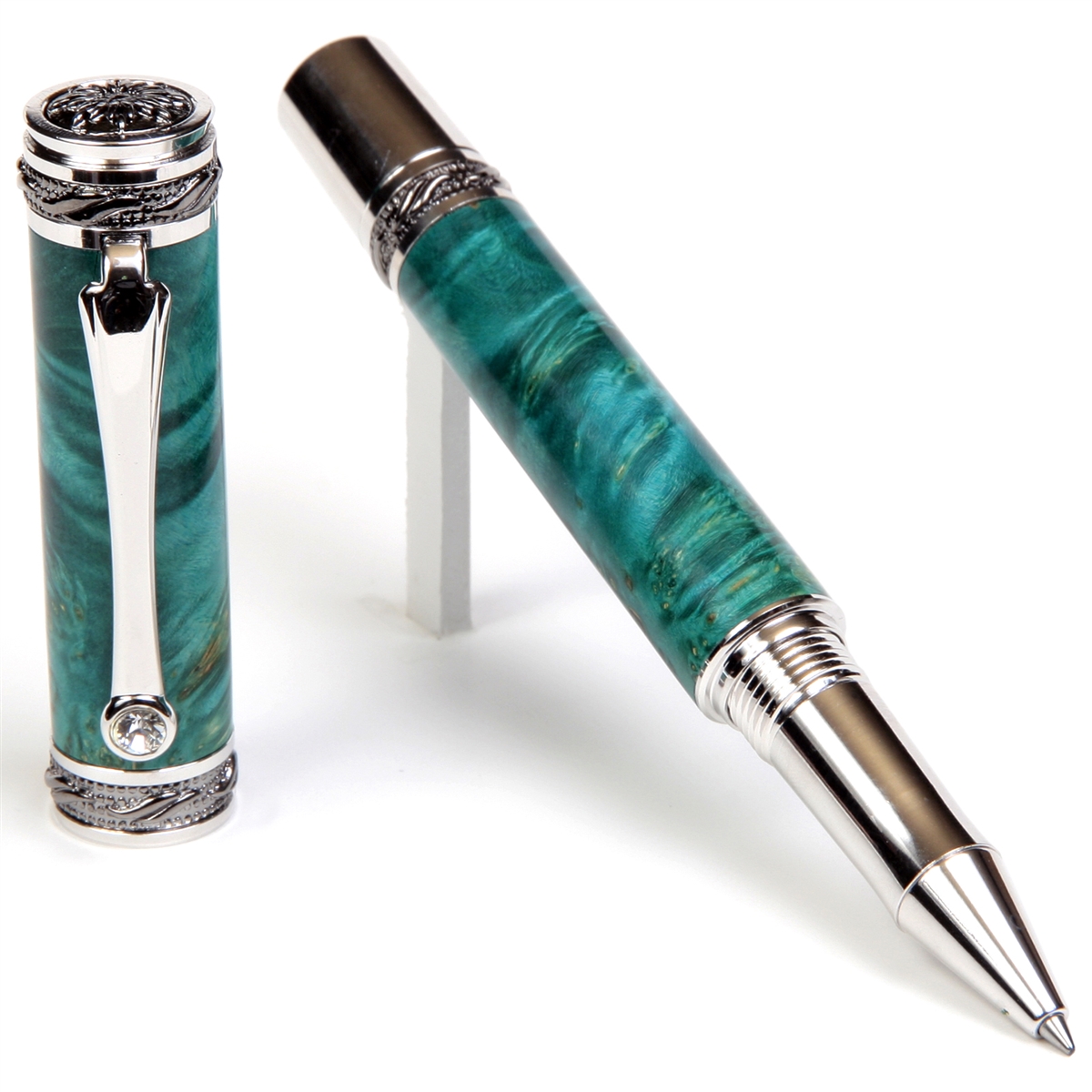 Hand Turned Maple Burl with 2024 Swarovski Clear Crystal Fountain Pen