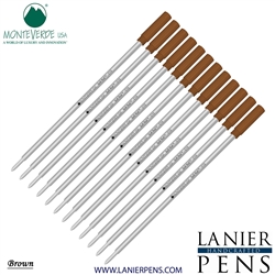 12 Pack - Monteverde Soft Roll Ballpoint C13 Paste Ink Refill Compatible with most Cross Style Ballpoint Pens - Brown (Medium Tip 0.7mm) - Lanier Pens