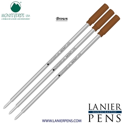 3 Pack - Monteverde Soft Roll Ballpoint C13 Paste Ink Refill Compatible with most Cross Style Ballpoint Pens - Brown (Medium Tip 0.7mm) - Lanier Pens