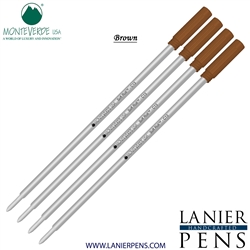 4 Pack - Monteverde Soft Roll Ballpoint C13 Paste Ink Refill Compatible with most Cross Style Ballpoint Pens - Brown (Medium Tip 0.7mm) - Lanier Pens