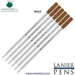 6 Pack - Monteverde Soft Roll Ballpoint C13 Paste Ink Refill Compatible with most Cross Style Ballpoint Pens - Brown (Medium Tip 0.7mm) - Lanier Pens