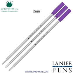 3 Pack - Monteverde Soft Roll Ballpoint C13 Paste Ink Refill Compatible with most Cross Style Ballpoint Pens - Purple (Medium Tip 0.7mm) - Lanier Pens