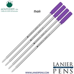 4 Pack - Monteverde Soft Roll Ballpoint C13 Paste Ink Refill Compatible with most Cross Style Ballpoint Pens - Purple (Medium Tip 0.7mm) - Lanier Pens