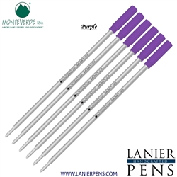 6 Pack - Monteverde Soft Roll Ballpoint C13 Paste Ink Refill Compatible with most Cross Style Ballpoint Pens - Purple (Medium Tip 0.7mm) - Lanier Pens